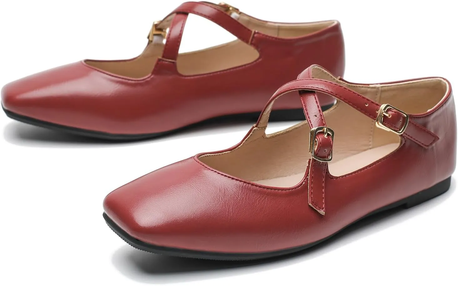 Women's Cross Strap Ballet Flats Square Toe Casual Retro Mary Jane Lolita Dress Shoes