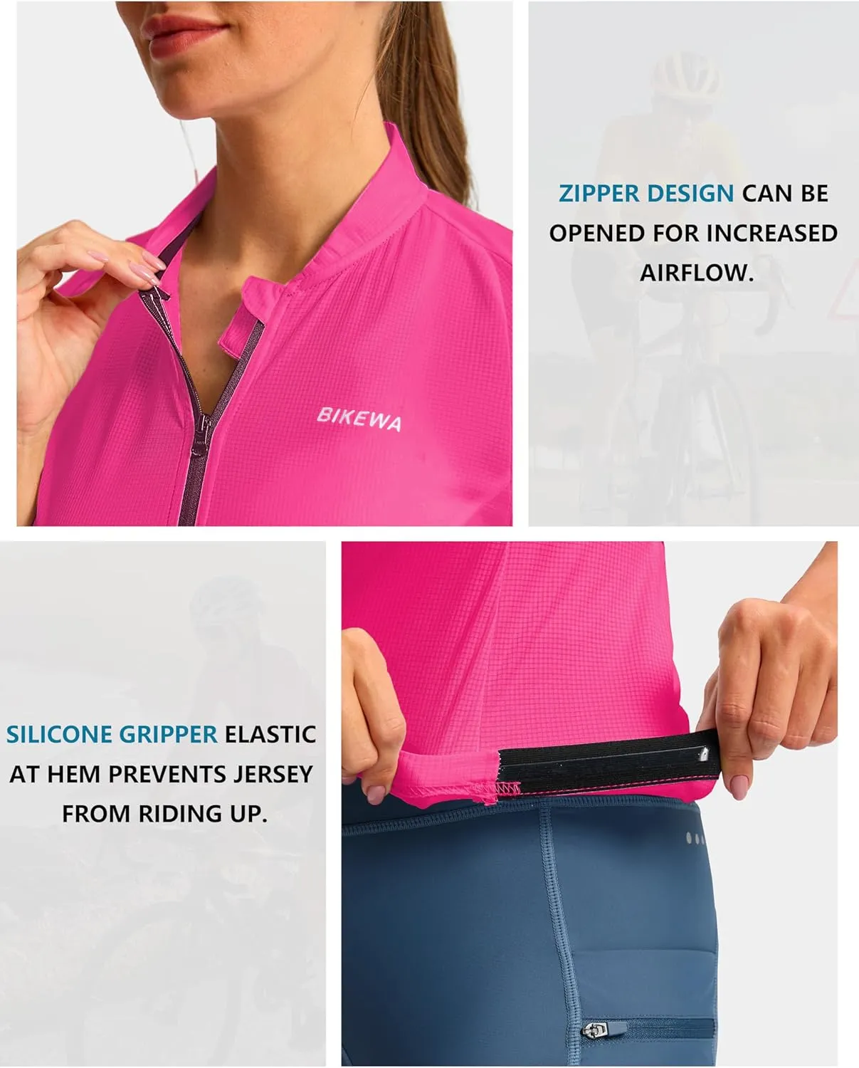 Women's Cycling Jersey Short Sleeve Bike Shirts Full Zipper Bicycle Biking Tops with Pockets Road Mountain Riding