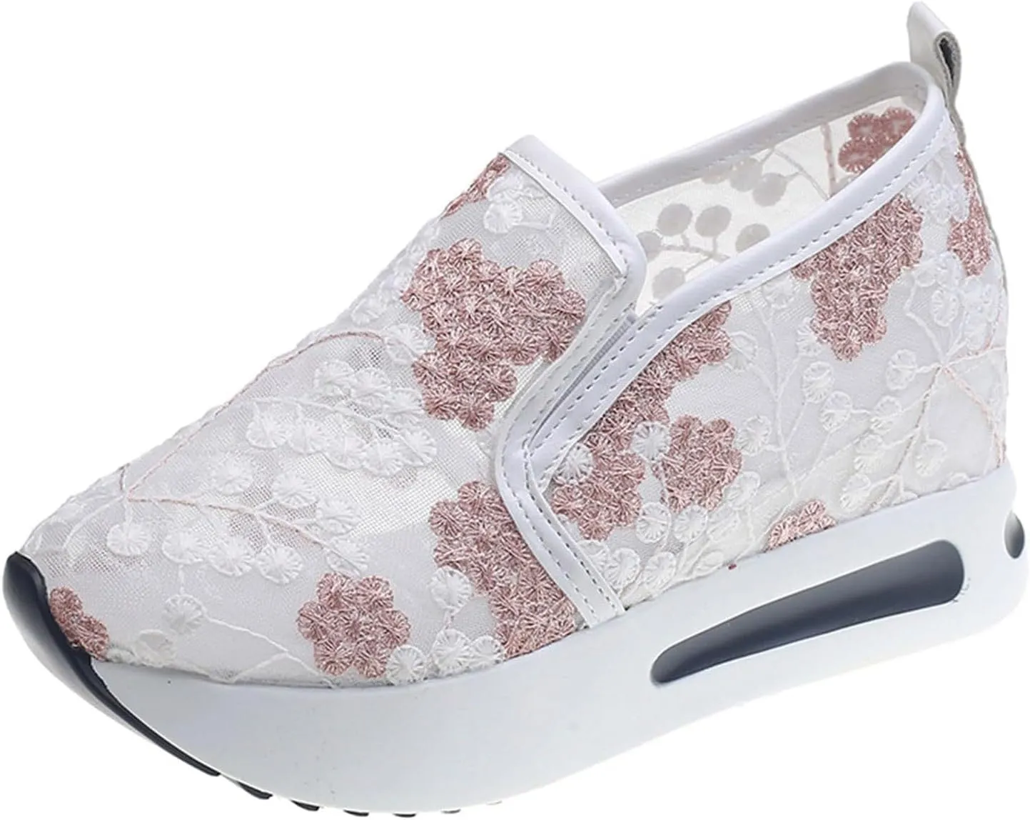 Women's Fashion Sneakers Summer Platform Shoes Hidden Wedge High Top Walking Sneakers Embroidery Floral Mesh Slip On Loafers Casual Shoes with Arch Support