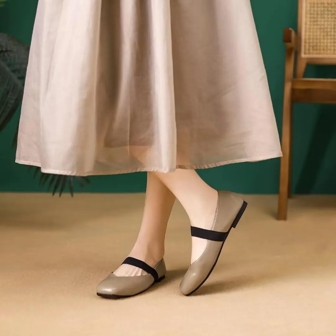 Women's Flat Mary Jane Shoes Ankle Strap Round Toe Chinese Style Ballet Flats Casual Walking Shoes
