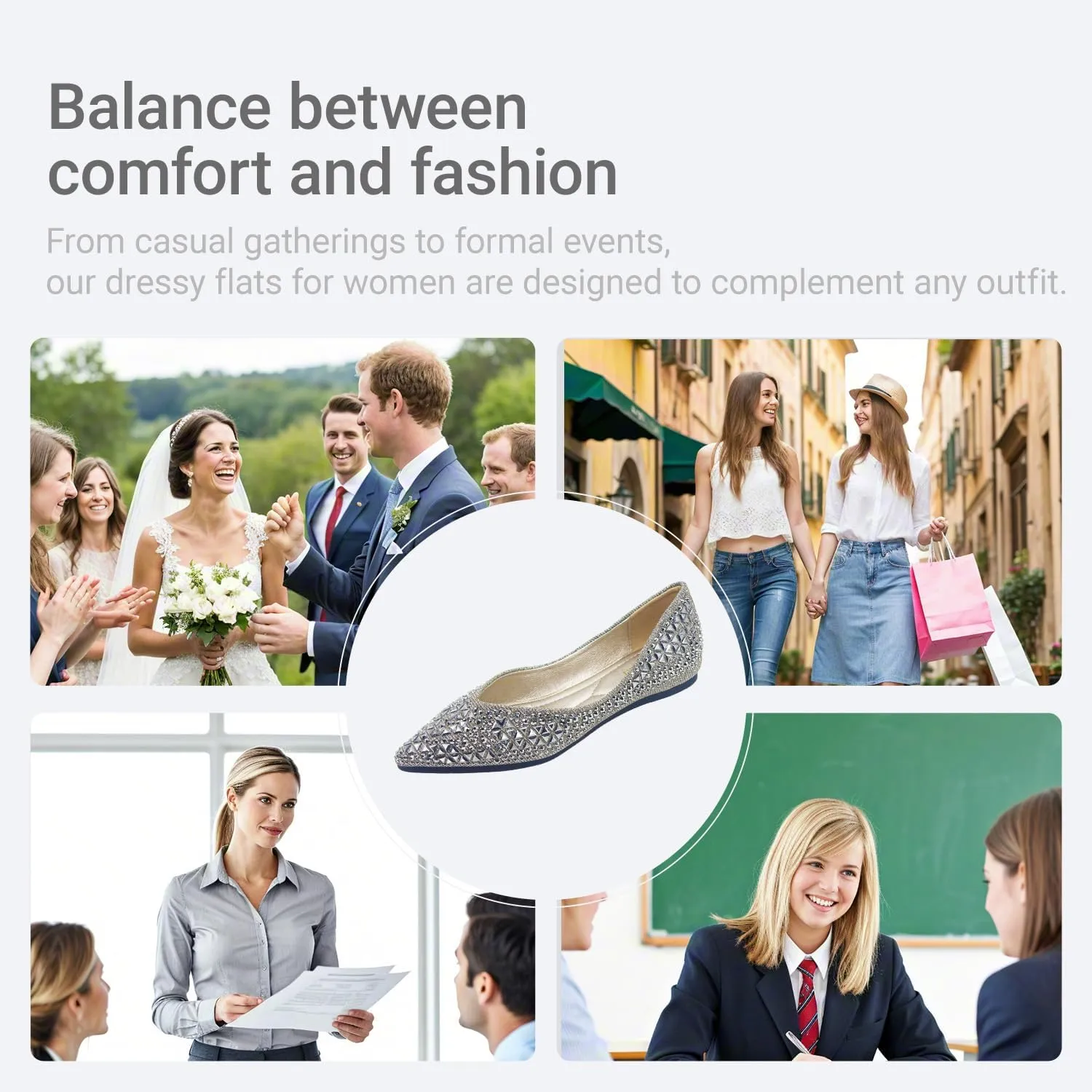 Women's Flats Comfortable Pointed Rhinestone Ballet Flats Soft Memory Foam Insole for Women Sparkle Elegant Dress Shoes
