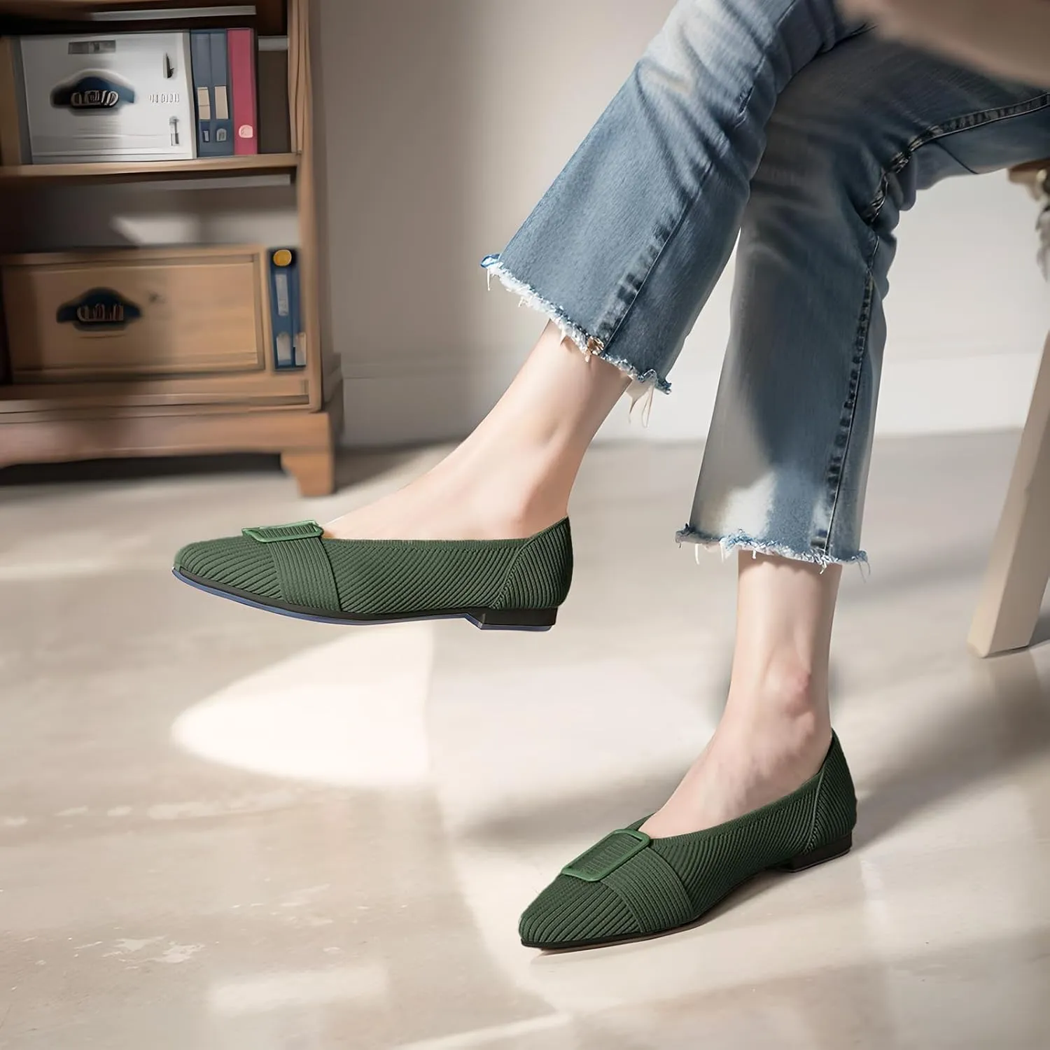 Women's Flats Pointed Toe Knit Ballet Comfortable Casual Dressy Office Shoes Work Flat