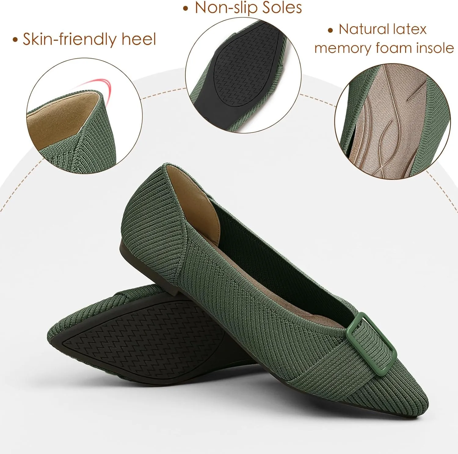 Women's Flats Pointed Toe Knit Ballet Comfortable Casual Dressy Office Shoes Work Flat