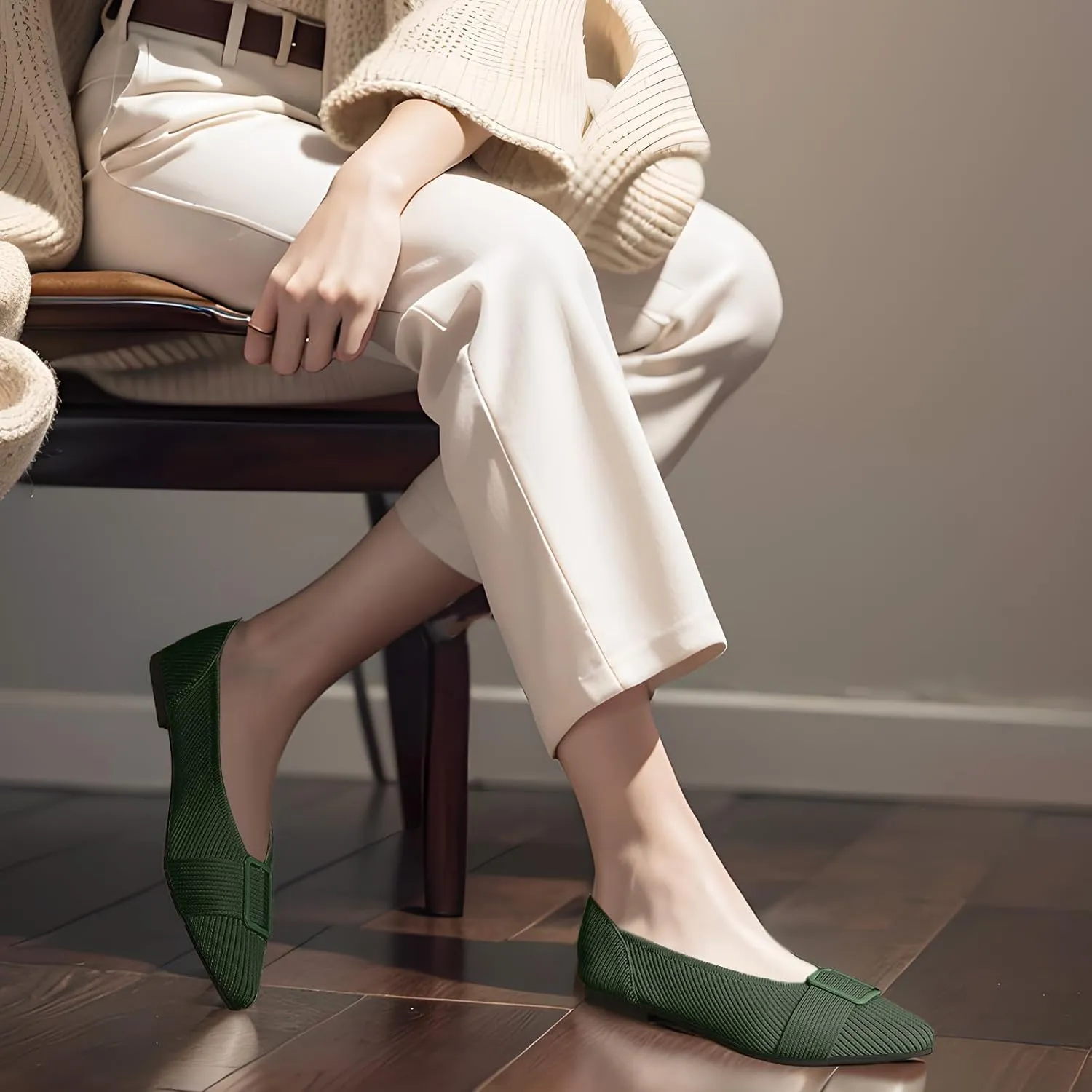 Women's Flats Pointed Toe Knit Ballet Comfortable Casual Dressy Office Shoes Work Flat