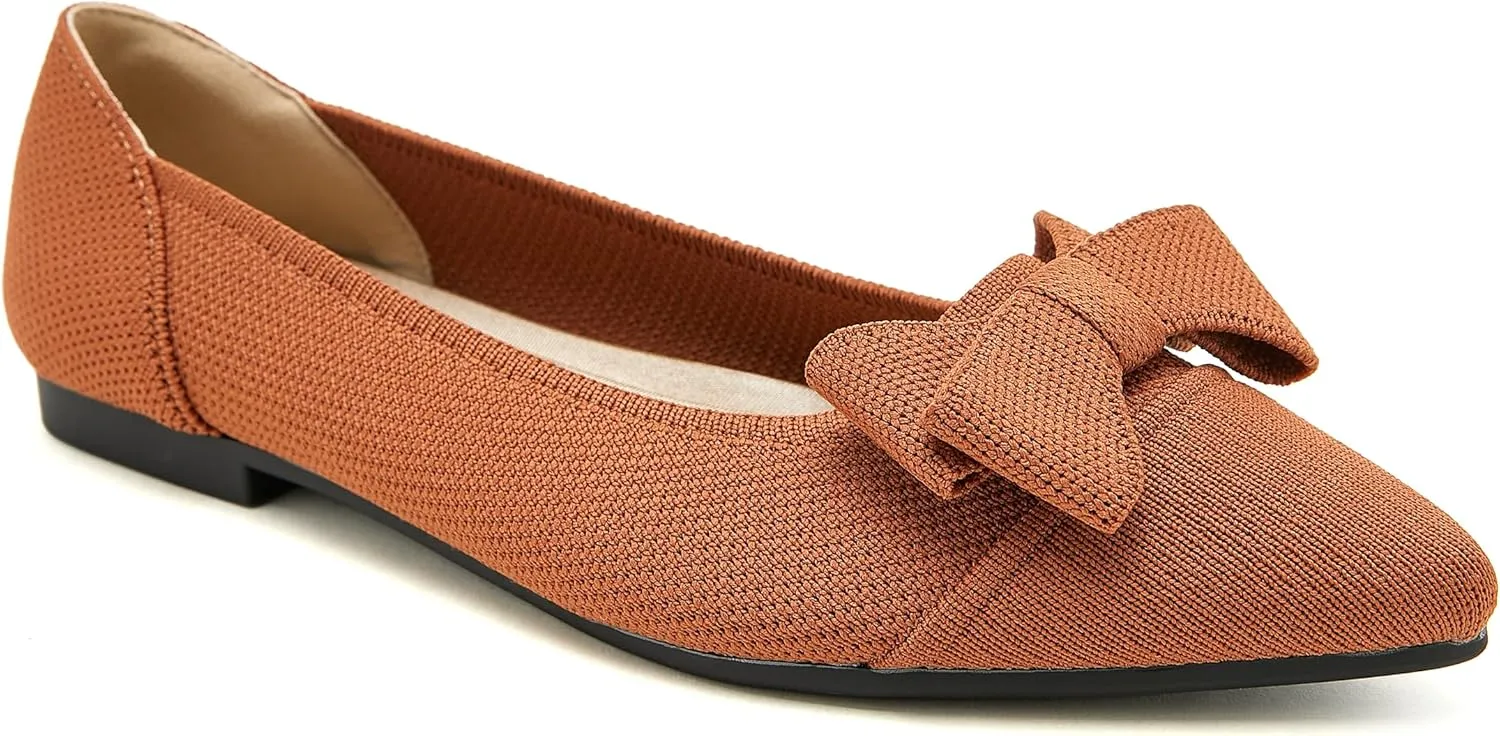 Womens Flats Shoes Pointed Toe Knit Mesh Ballet Flats with Bowknot Comfortable Dressy Washable Flat