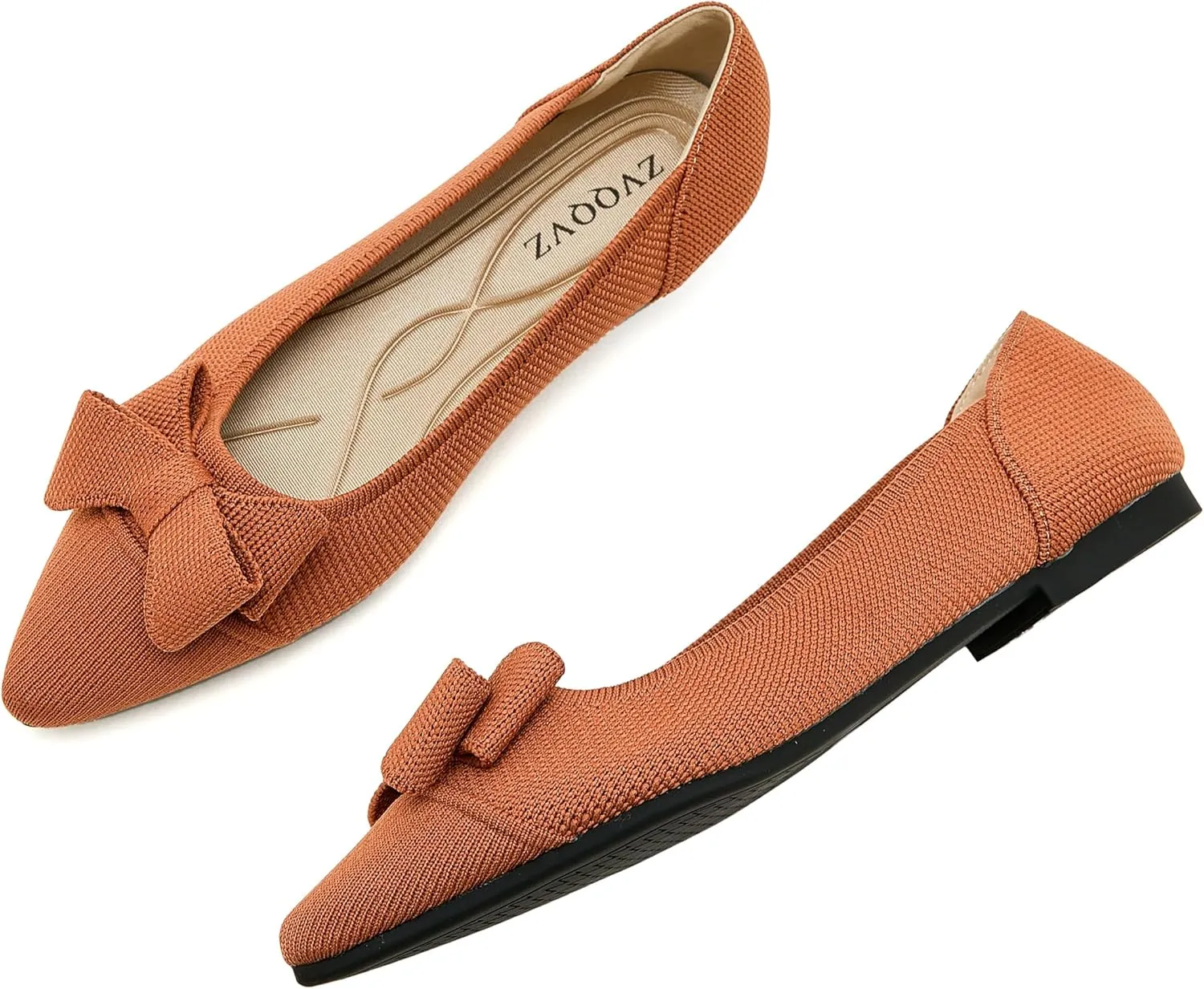 Womens Flats Shoes Pointed Toe Knit Mesh Ballet Flats with Bowknot Comfortable Dressy Washable Flat