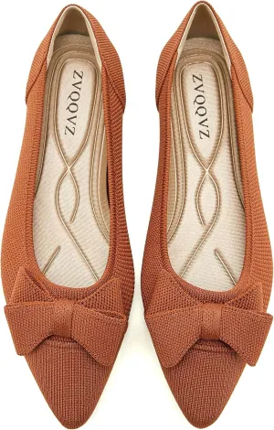 Womens Flats Shoes Pointed Toe Knit Mesh Ballet Flats with Bowknot Comfortable Dressy Washable Flat