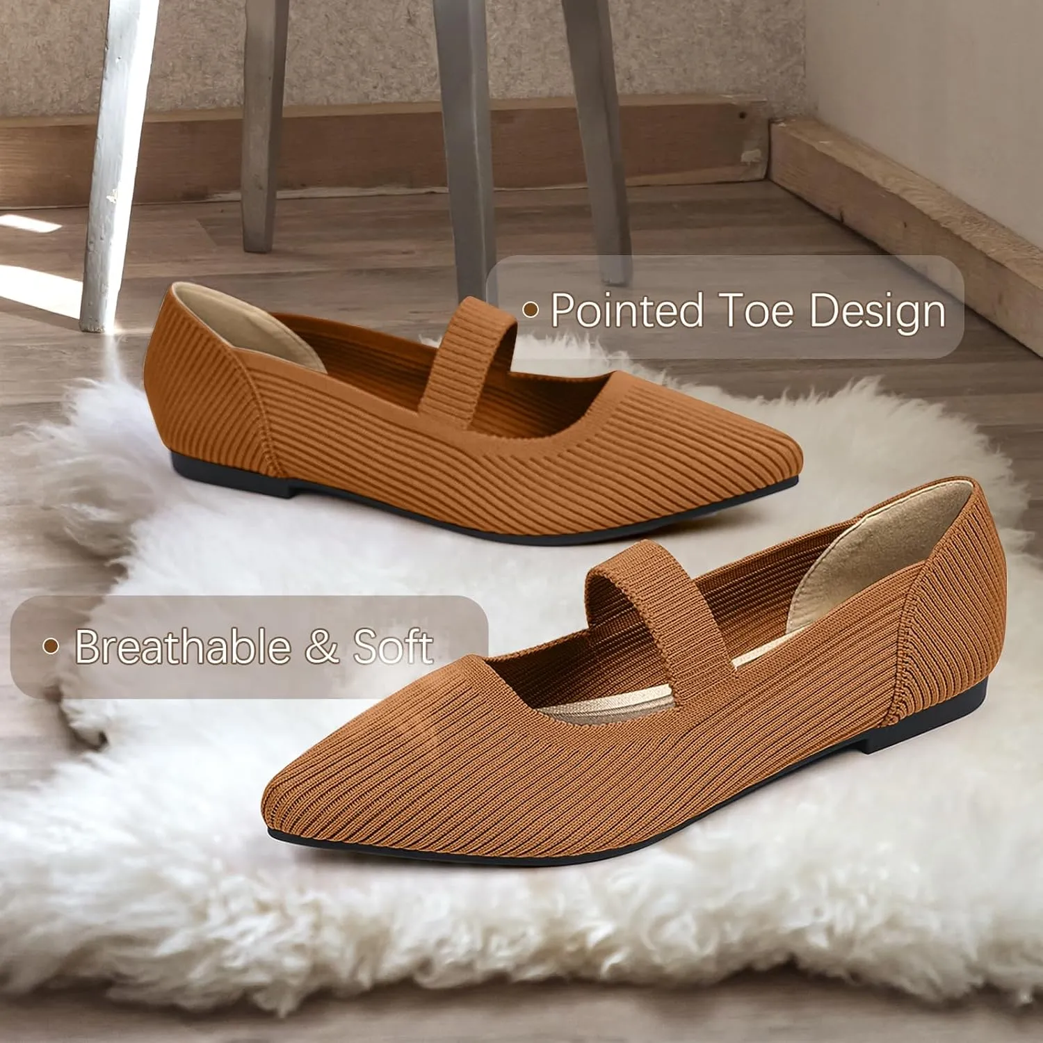 Women's Flats Shoes Pointed Toe Knit Washable Ballet Comfortable Dressy Mary Jane Flat