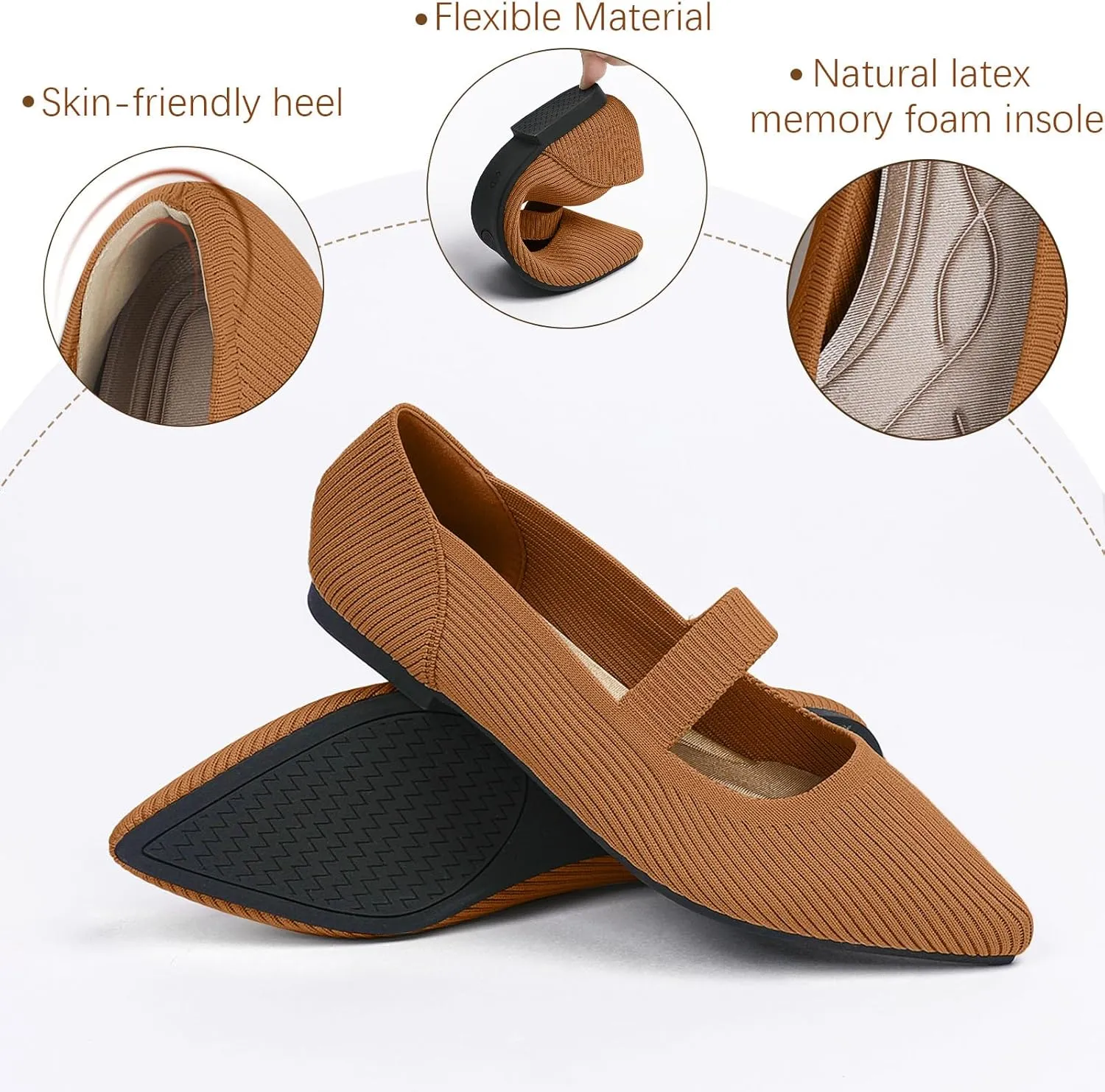 Women's Flats Shoes Pointed Toe Knit Washable Ballet Comfortable Dressy Mary Jane Flat