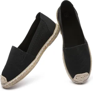Women's Flats Shoes,Breathable Black Espadrilles Flats,Black and White Slip on Shoes(Lightweight and Soft)