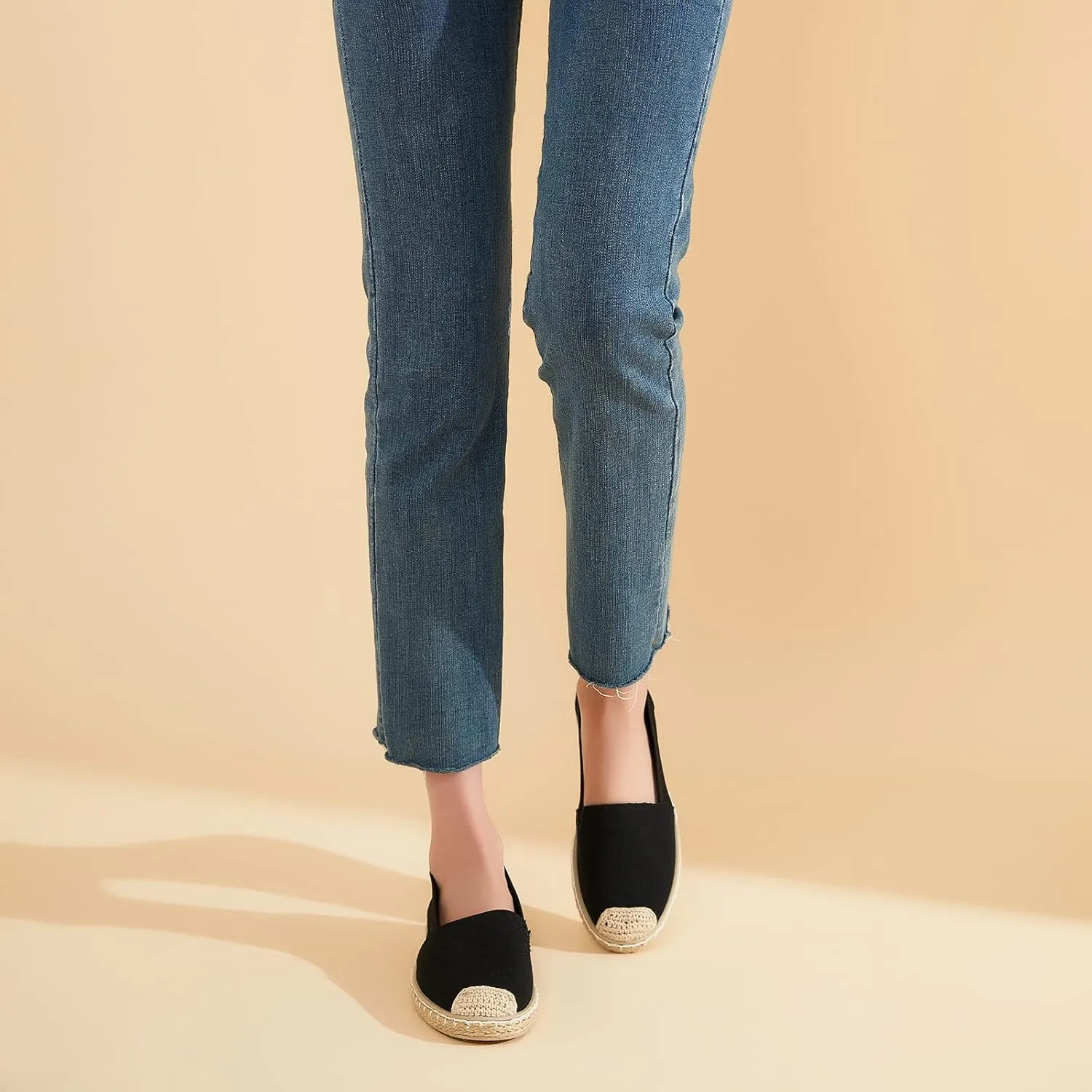 Women's Flats Shoes,Breathable Black Espadrilles Flats,Black and White Slip on Shoes(Lightweight and Soft)