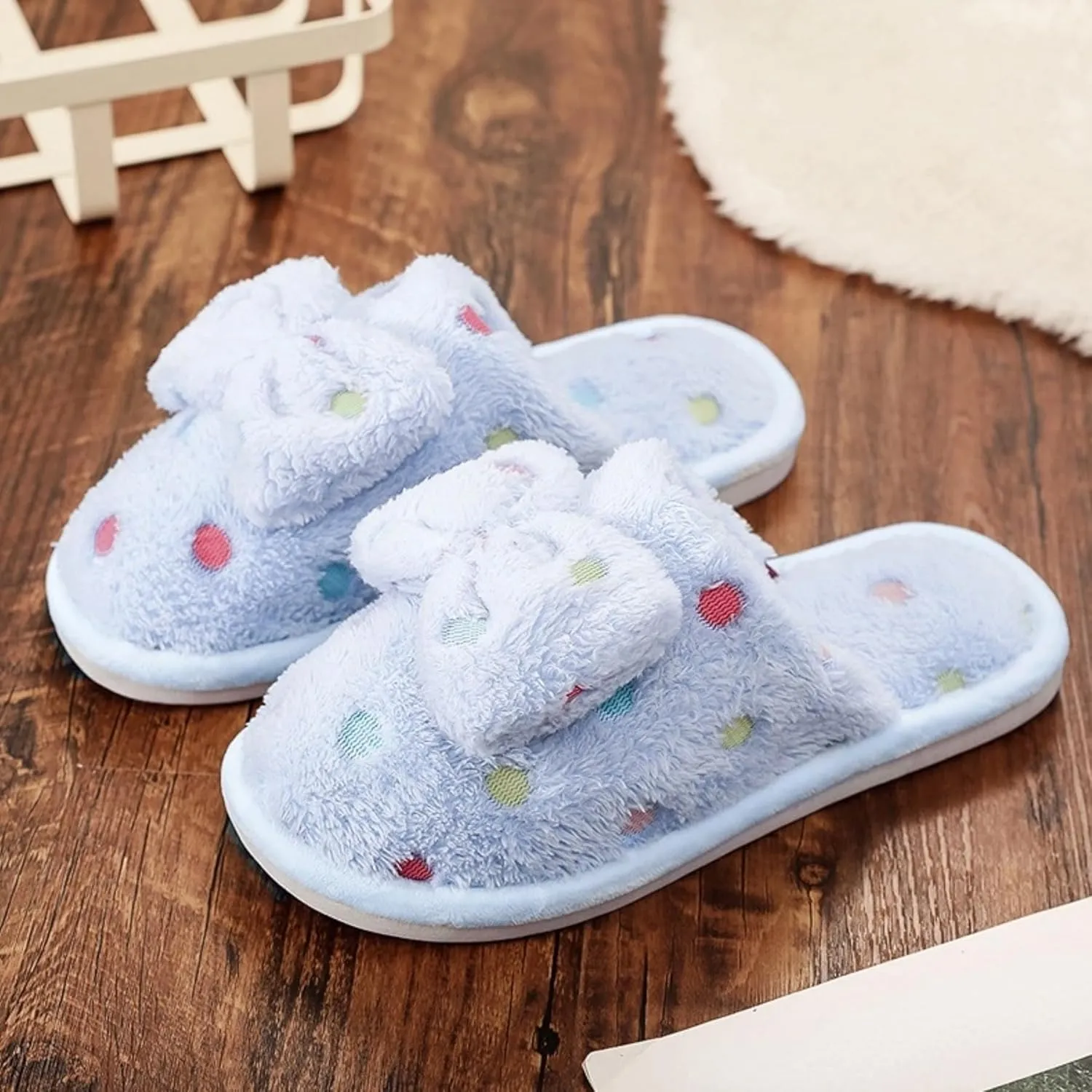 Women's Fleece Bow House Slippers Indoor Soft Comfy Cozy Plush Slip On Slippers with Bows Cute Winter Warm Bow Tie Fuzzy Bedroom Slippers Shoes Lightweight Non Slip