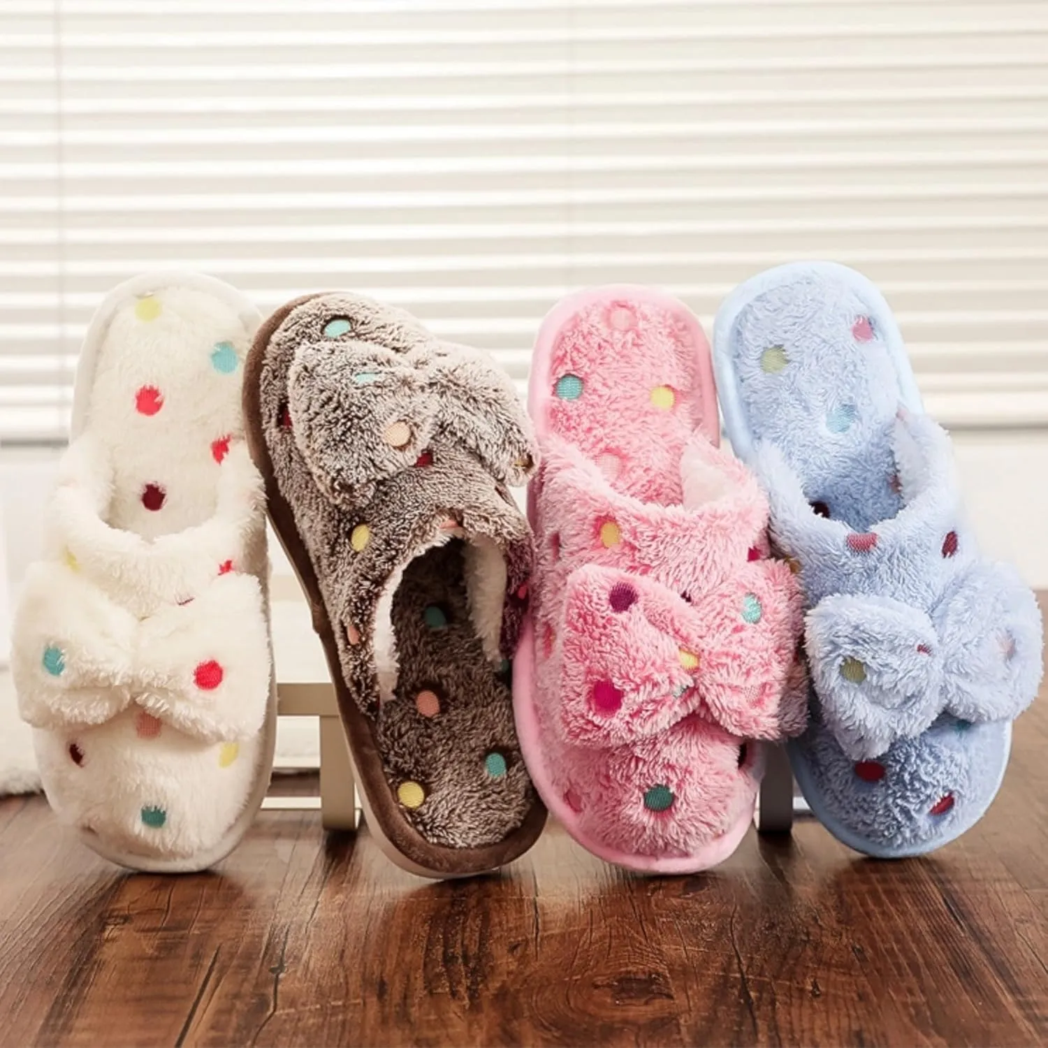 Women's Fleece Bow House Slippers Indoor Soft Comfy Cozy Plush Slip On Slippers with Bows Cute Winter Warm Bow Tie Fuzzy Bedroom Slippers Shoes Lightweight Non Slip