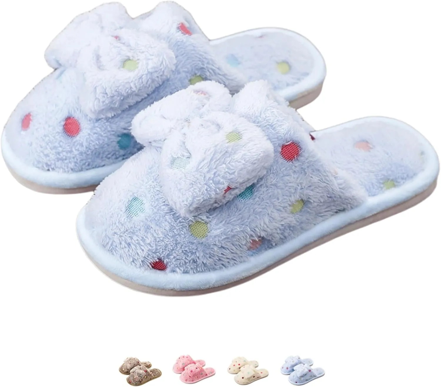 Women's Fleece Bow House Slippers Indoor Soft Comfy Cozy Plush Slip On Slippers with Bows Cute Winter Warm Bow Tie Fuzzy Bedroom Slippers Shoes Lightweight Non Slip