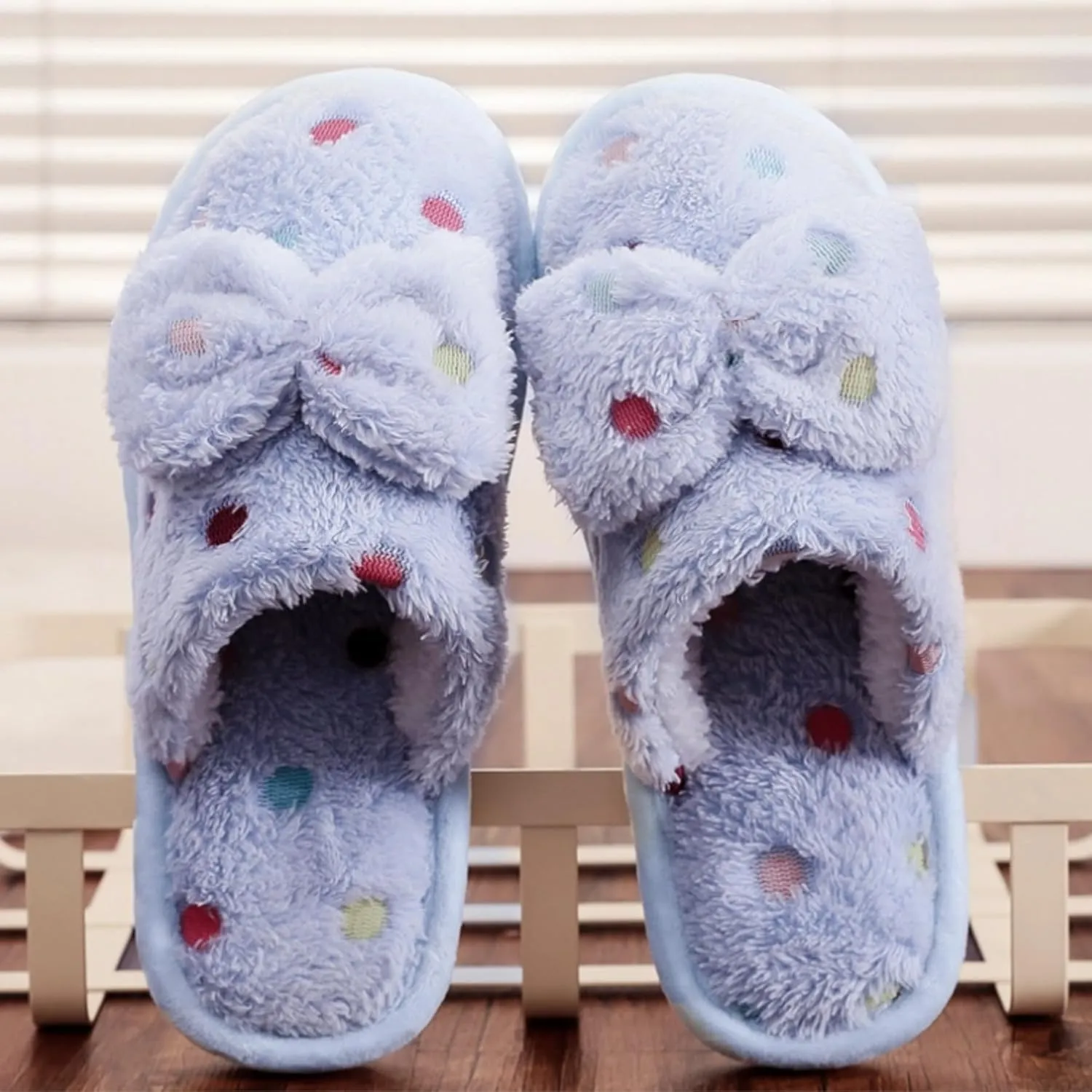 Women's Fleece Bow House Slippers Indoor Soft Comfy Cozy Plush Slip On Slippers with Bows Cute Winter Warm Bow Tie Fuzzy Bedroom Slippers Shoes Lightweight Non Slip