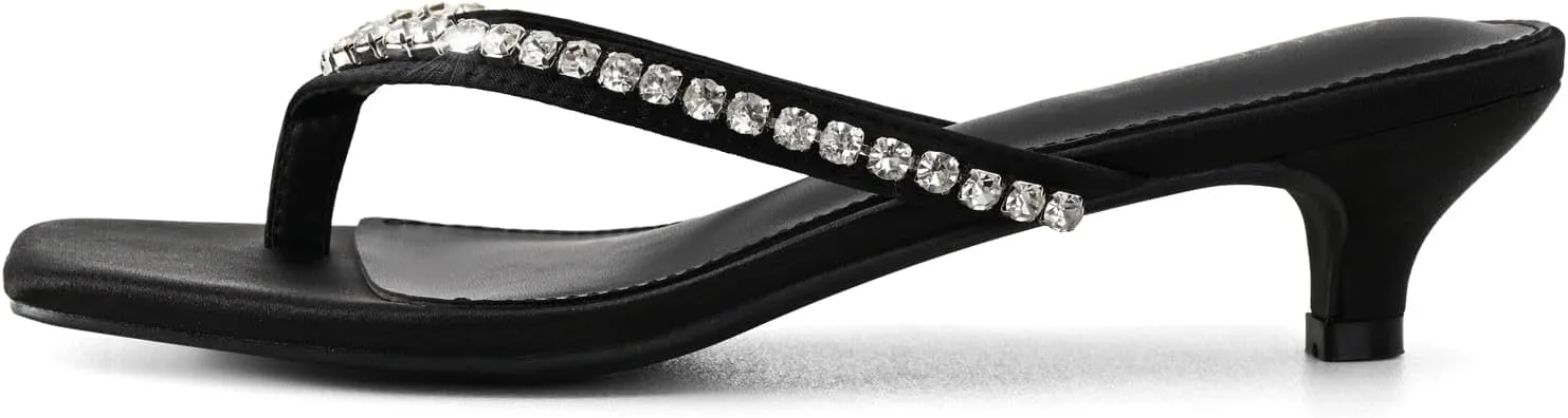 Women’s Flip-Flops Kitten Heels Thong Sandals For Women Square Toe Slip On Fashion Summer Dress Sandals
