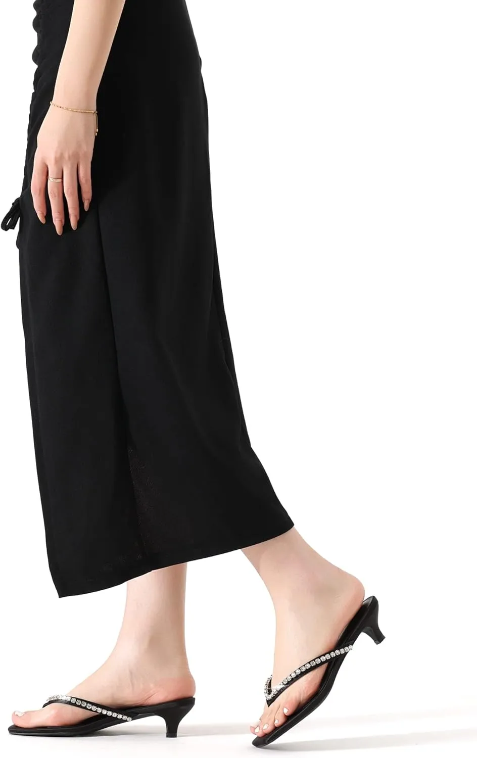 Women’s Flip-Flops Kitten Heels Thong Sandals For Women Square Toe Slip On Fashion Summer Dress Sandals