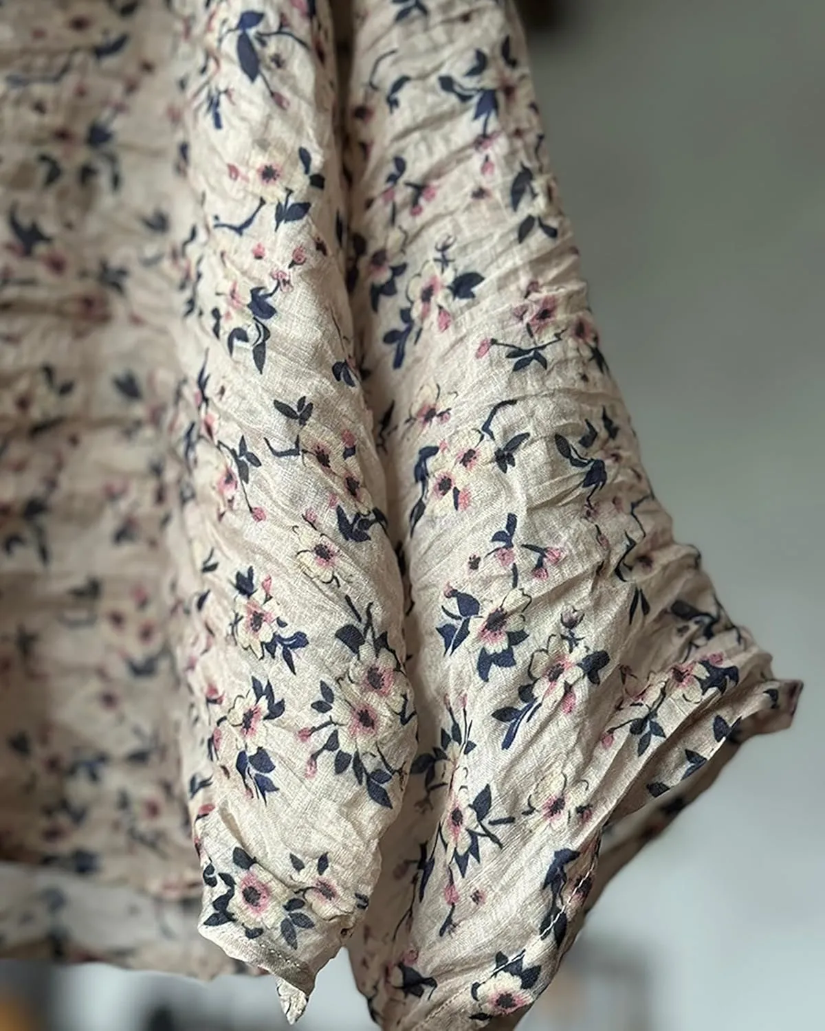 Women's Floral Print Kimono Slip - on Linen Shirts Lightweight Ramie Shirt Loose Cover Up Casual Blouse Tops