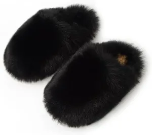 Womens Fluffy Faux Fur Slides Furry Soft Plush House Slippers Shoes Indoor Outdoor Slip On Slipper