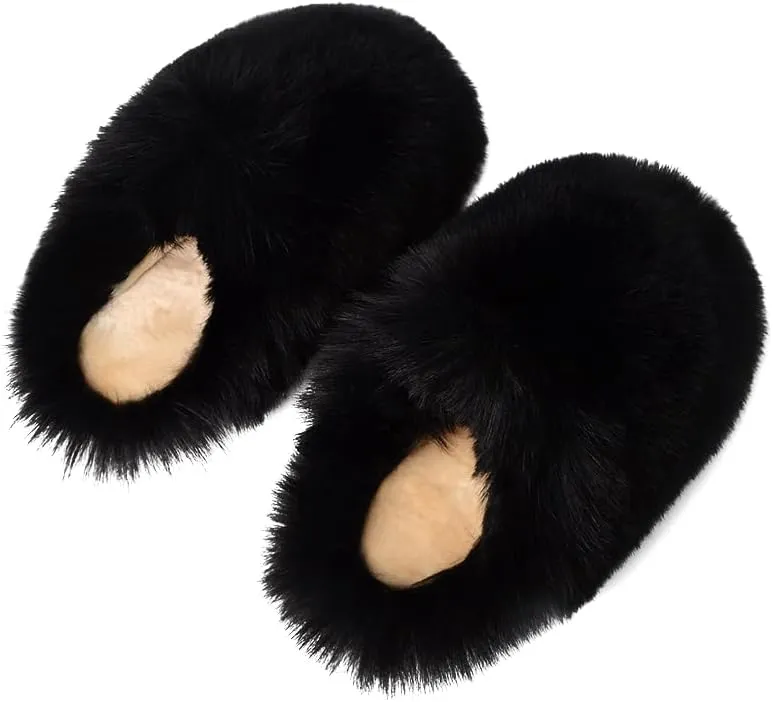 Womens Fluffy Faux Fur Slides Furry Soft Plush House Slippers Shoes Indoor Outdoor Slip On Slipper