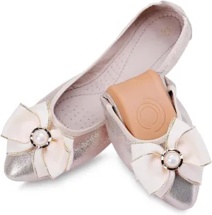 Womens Foldable Ballet Flats Bling Rhinestone Pointed Toe Comfort Slip On Walk Work Loafers Bridal Dress Shoes