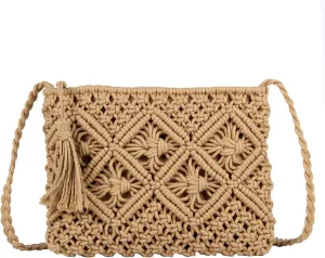 Women’s Handwoven Crossbody Purse Summer Beach Clutch Purses Woven Handmade Shoulder Handbag