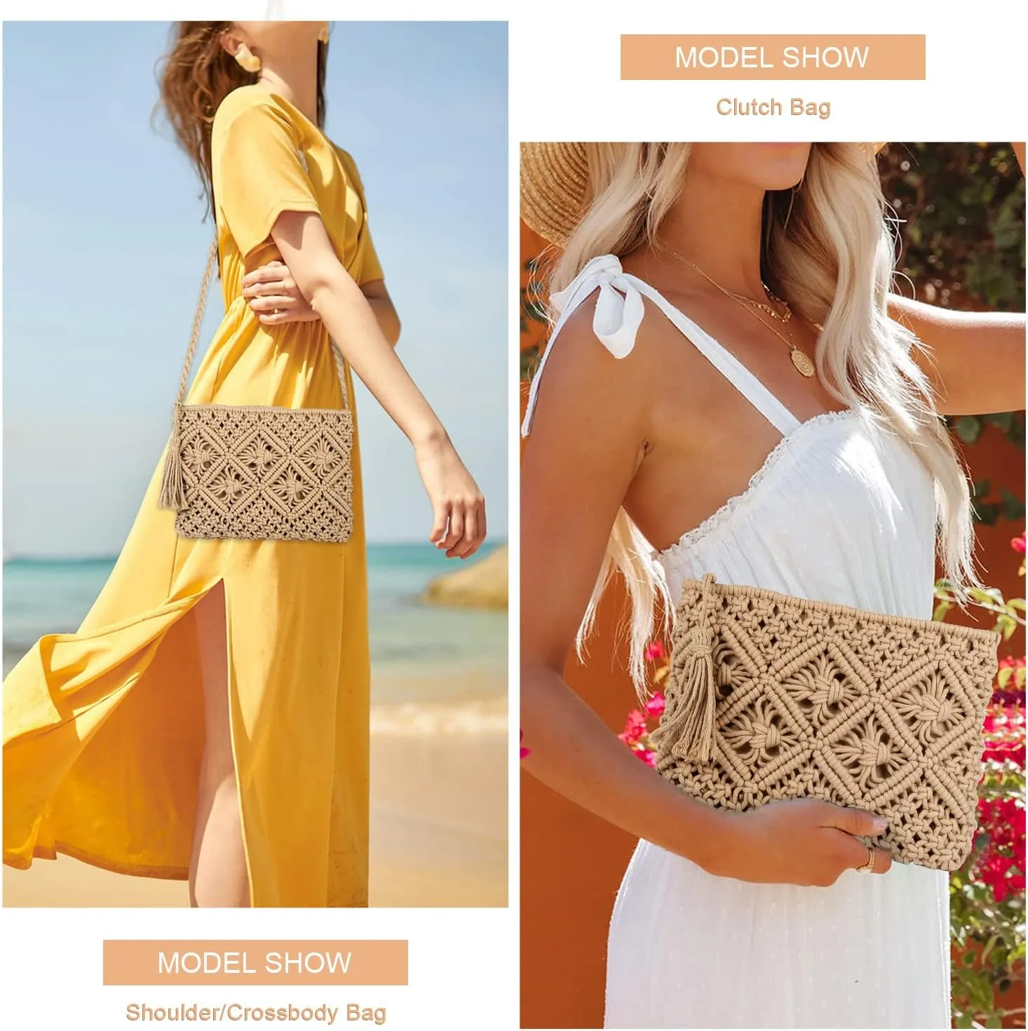 Women’s Handwoven Crossbody Purse Summer Beach Clutch Purses Woven Handmade Shoulder Handbag