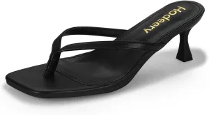 Women's Kitten Heels Thong Sandals Open Square Toe Flip Flop Low Heels 2.5 Inch Slip On Sexy Women Dressy Slide Shoes for Casual