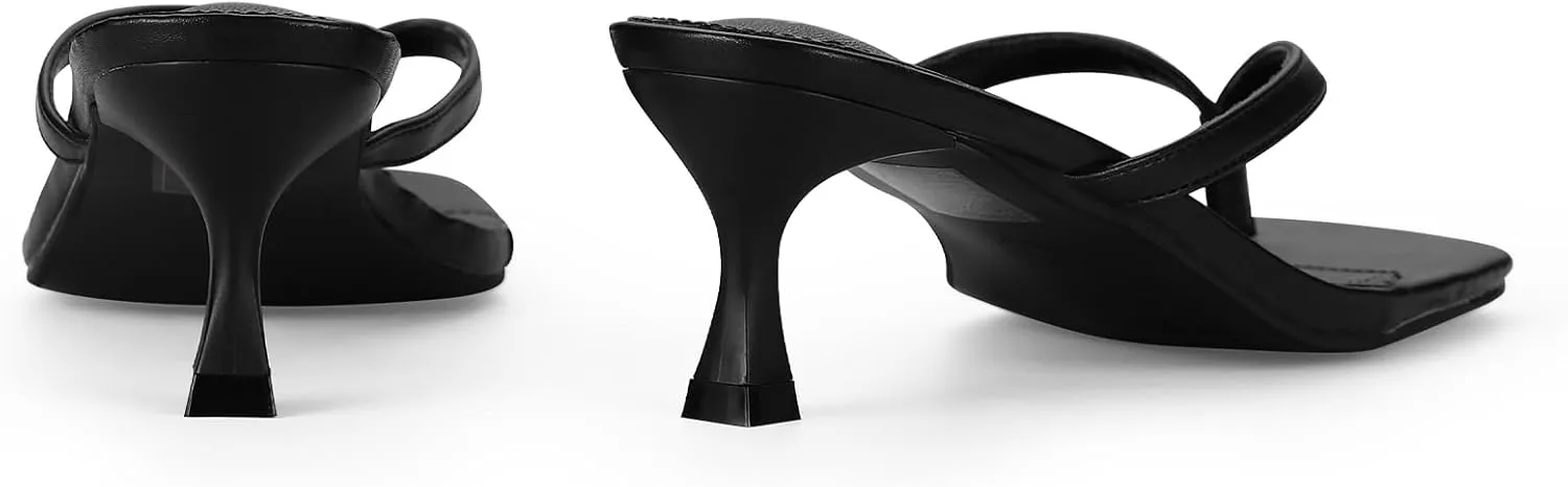 Women's Kitten Heels Thong Sandals Open Square Toe Flip Flop Low Heels 2.5 Inch Slip On Sexy Women Dressy Slide Shoes for Casual