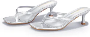 Women's Kitten Heels Thong Sandals Open Square Toe Flip Flop Low Heels 2.5 Inch Slip On Sexy Women Dressy Slide Shoes for Casual