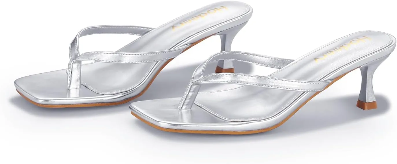 Women's Kitten Heels Thong Sandals Open Square Toe Flip Flop Low Heels 2.5 Inch Slip On Sexy Women Dressy Slide Shoes for Casual