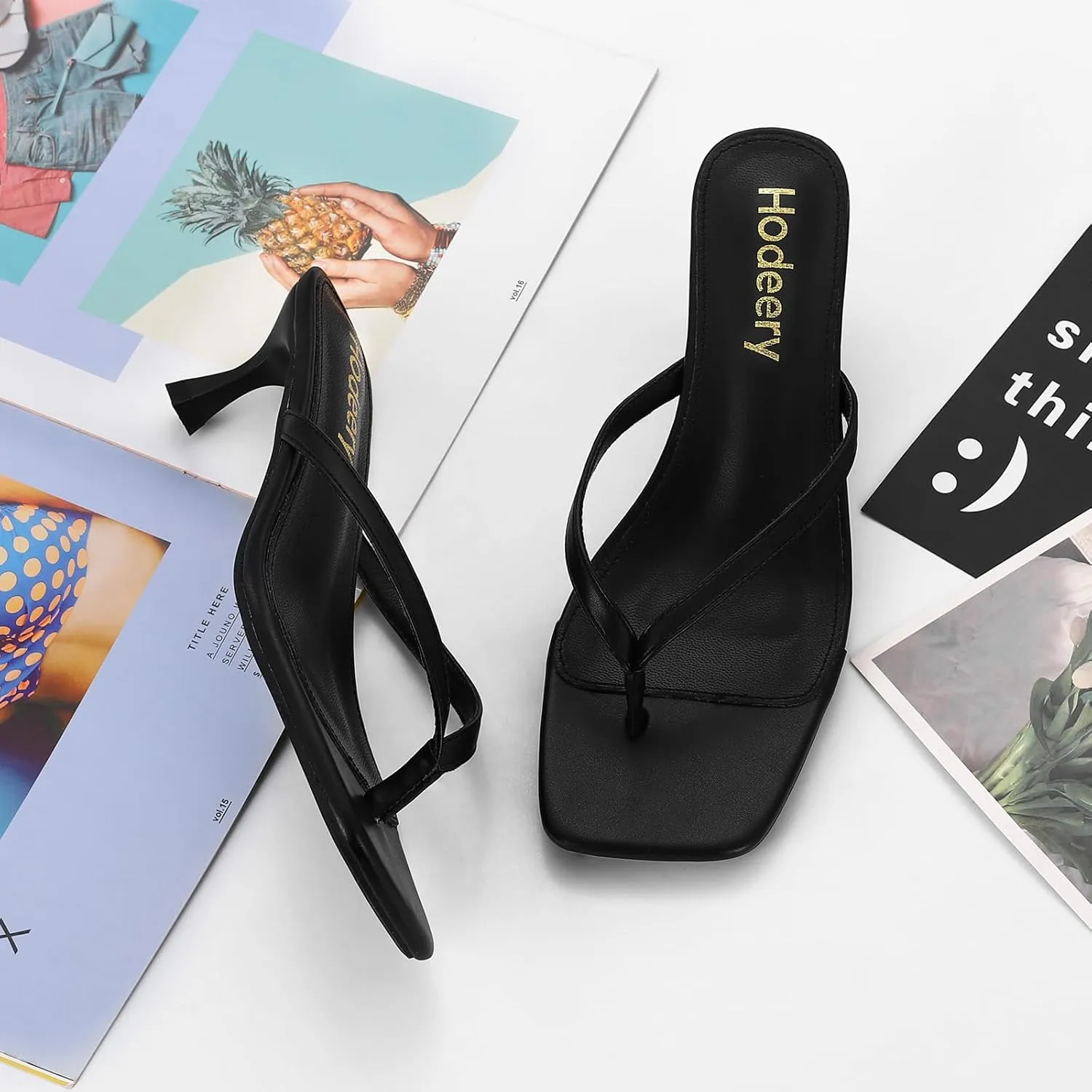 Women's Kitten Heels Thong Sandals Open Square Toe Flip Flop Low Heels 2.5 Inch Slip On Sexy Women Dressy Slide Shoes for Casual