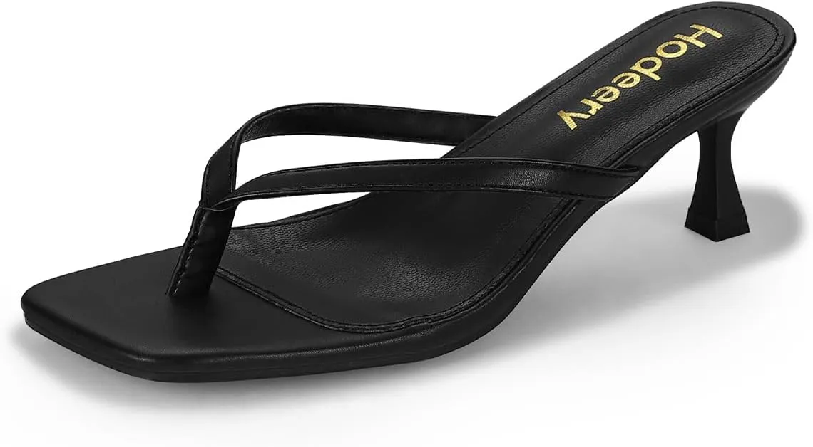 Women's Kitten Heels Thong Sandals Open Square Toe Flip Flop Low Heels 2.5 Inch Slip On Sexy Women Dressy Slide Shoes for Casual