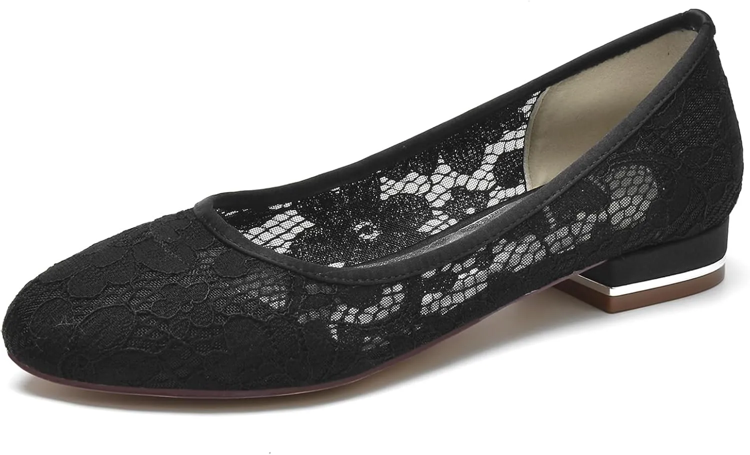 Women's Lace Wedding Shoes Closed Toe Pumps Ballet Flats Slip on Bridal Shoes Evenging Party Work Flat