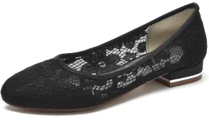 Women's Lace Wedding Shoes Closed Toe Pumps Ballet Flats Slip on Bridal Shoes Evenging Party Work Flat