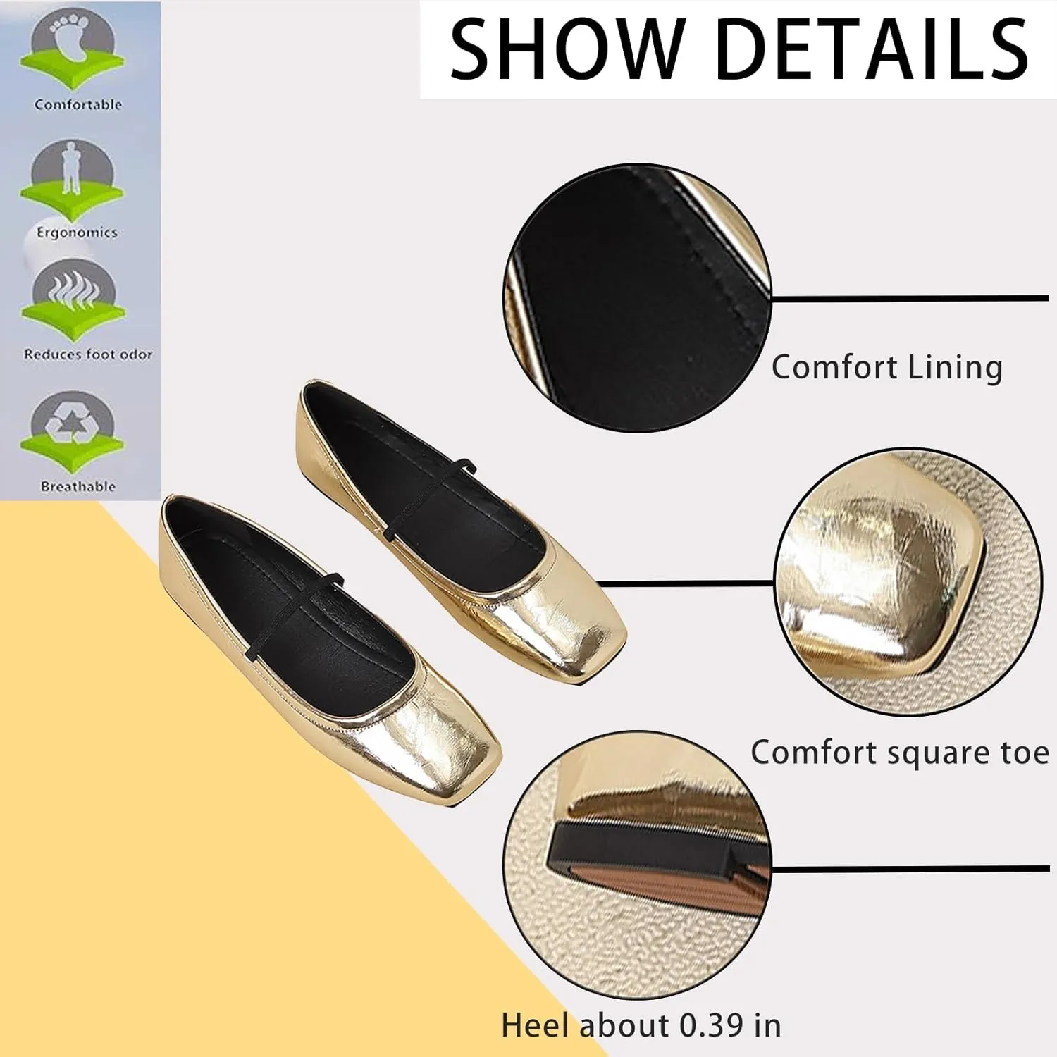 Women's Leather Ballet Flats - Square Toe Slip-On Mary Jane Flats Dressy & Casual Comfortable Walking Shoes for Women Soft Flat Shoes for Work or Daily Wear