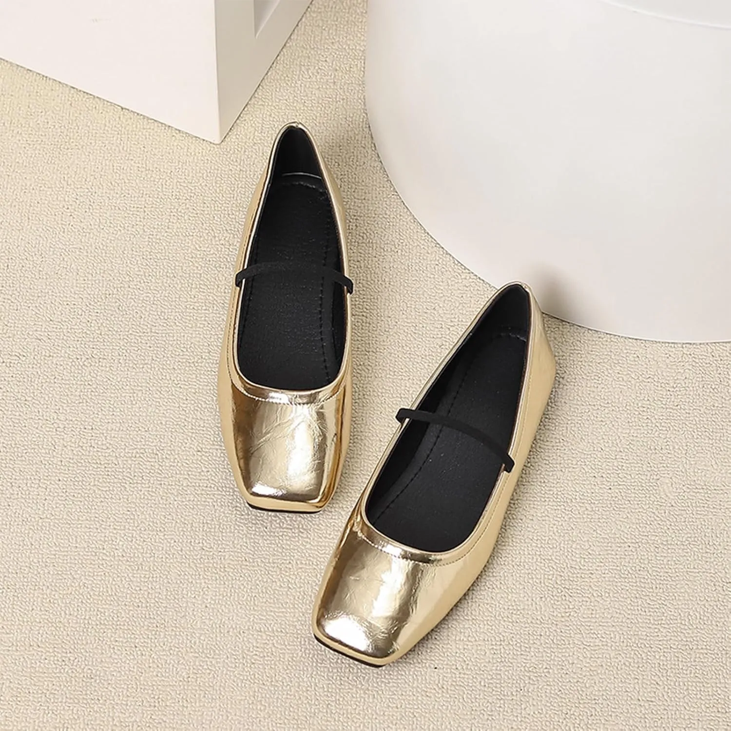 Women's Leather Ballet Flats - Square Toe Slip-On Mary Jane Flats Dressy & Casual Comfortable Walking Shoes for Women Soft Flat Shoes for Work or Daily Wear