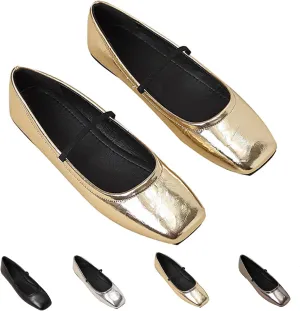 Women's Leather Ballet Flats - Square Toe Slip-On Mary Jane Flats Dressy & Casual Comfortable Walking Shoes for Women Soft Flat Shoes for Work or Daily Wear