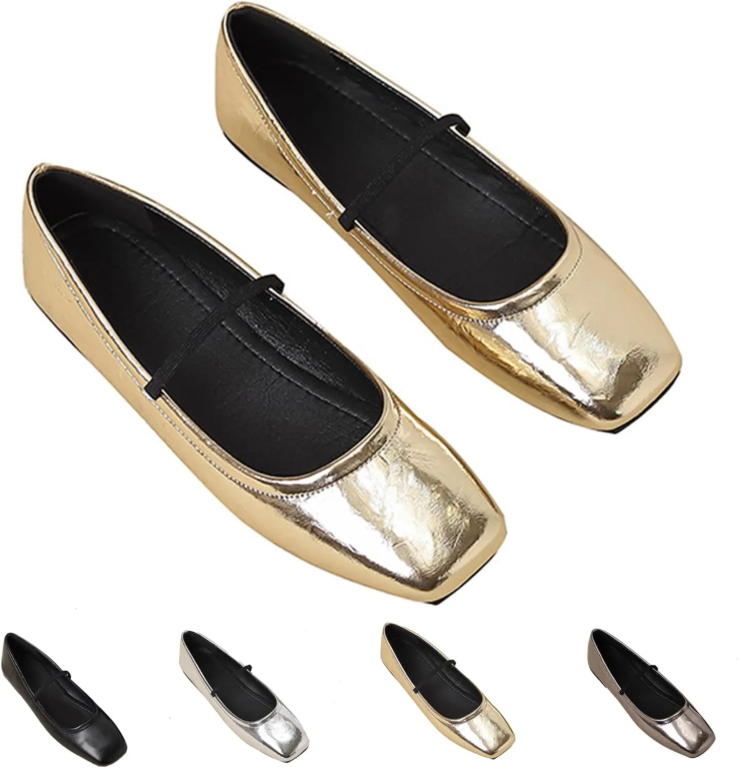 Women's Leather Ballet Flats - Square Toe Slip-On Mary Jane Flats Dressy & Casual Comfortable Walking Shoes for Women Soft Flat Shoes for Work or Daily Wear