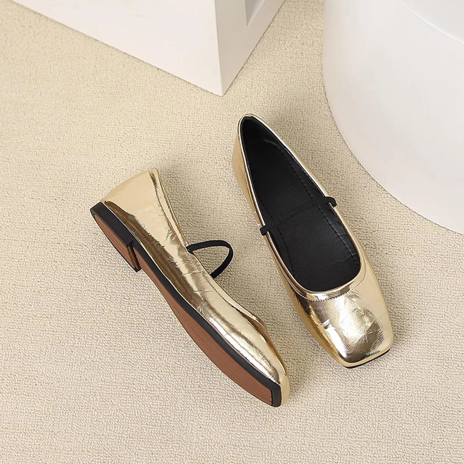 Women's Leather Ballet Flats - Square Toe Slip-On Mary Jane Flats Dressy & Casual Comfortable Walking Shoes for Women Soft Flat Shoes for Work or Daily Wear