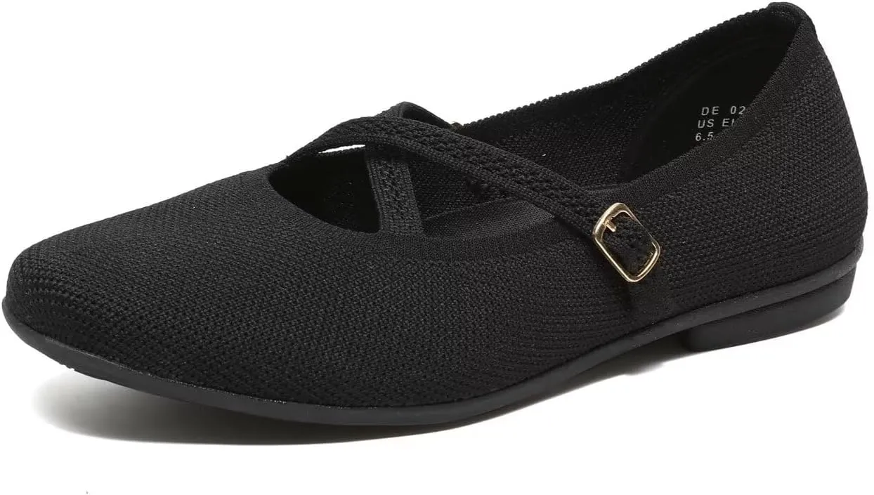 Women's Mary Jane Flats Shoes Ballet Flats with Buckle Strap Soft Work Dress Ballerina Walking Shoes