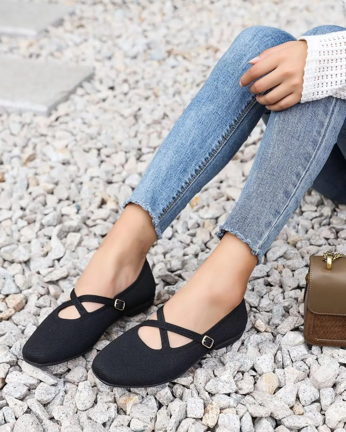 Women's Mary Jane Flats Shoes Ballet Flats with Buckle Strap Soft Work Dress Ballerina Walking Shoes