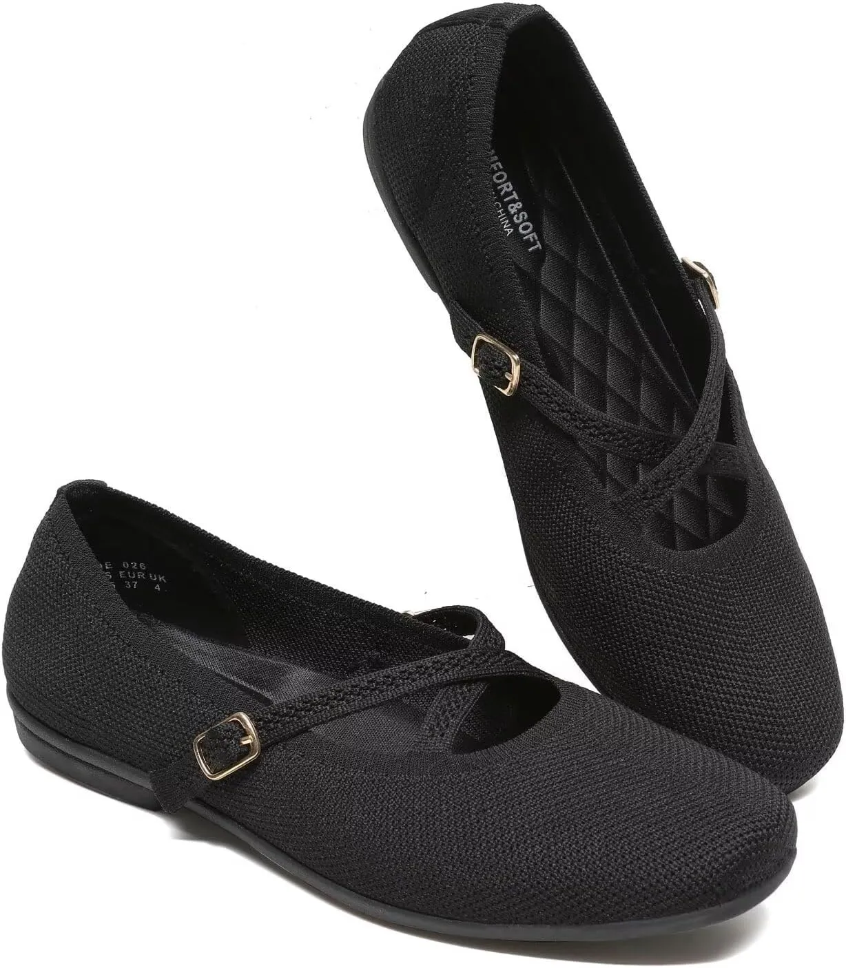 Women's Mary Jane Flats Shoes Ballet Flats with Buckle Strap Soft Work Dress Ballerina Walking Shoes