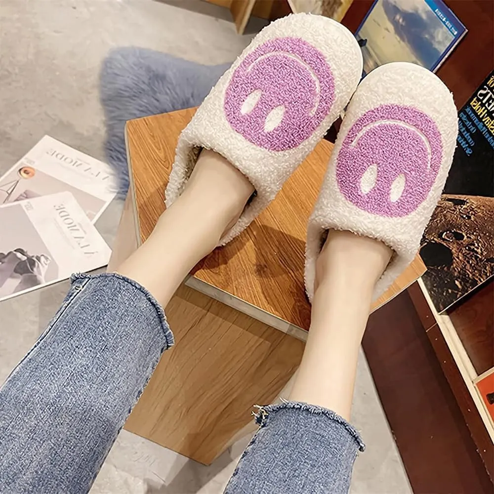 Women's Men's Retro Face Slippers Comfy Warm Plush Slip-On House Slipper for Winter Indoor Soft Cushion Non-slip Fluffy Slides Slippers