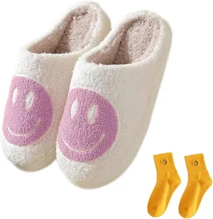 Women's Men's Retro Face Slippers Comfy Warm Plush Slip-On House Slipper for Winter Indoor Soft Cushion Non-slip Fluffy Slides Slippers
