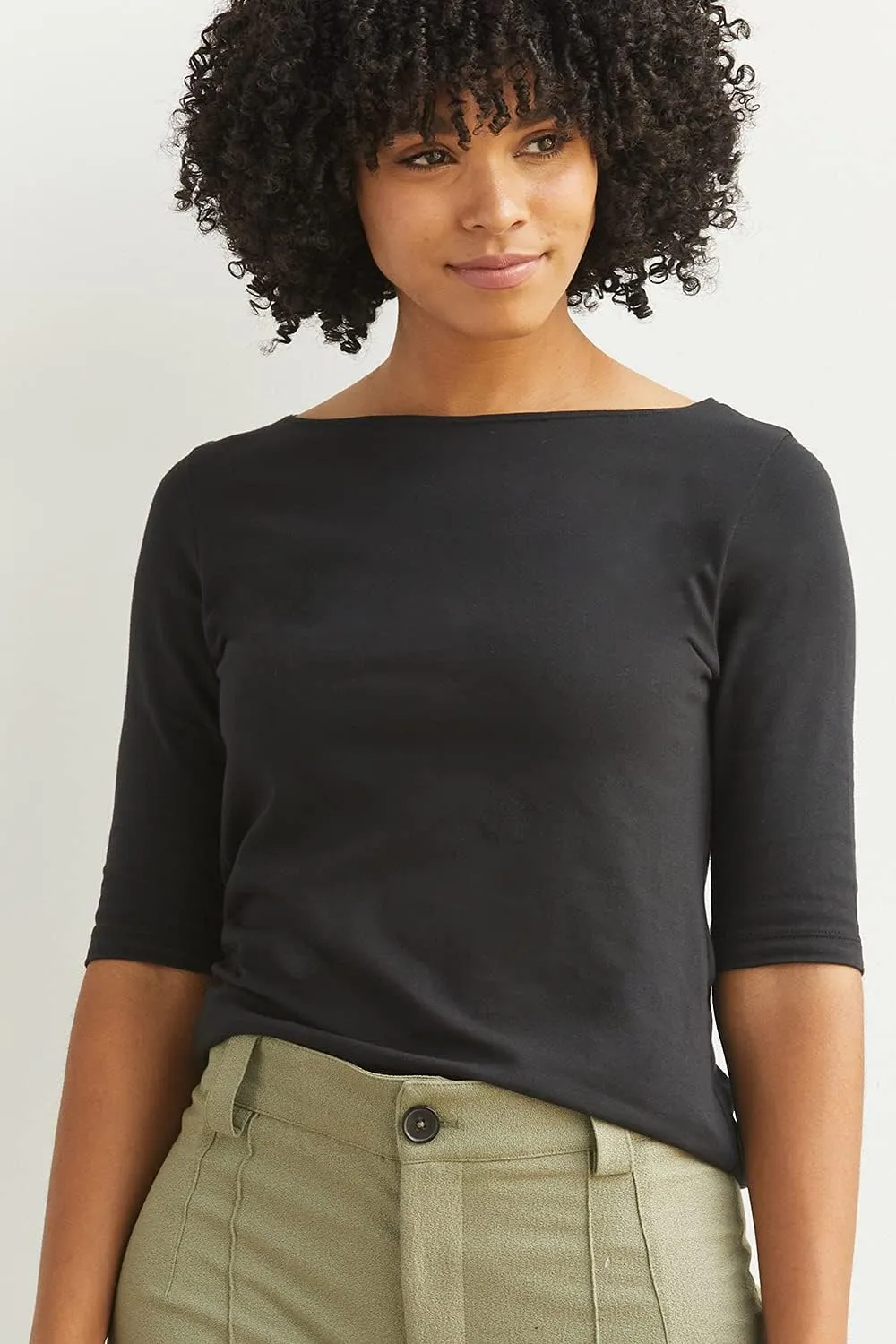 Women's Organic Pima Cotton Half Sleeve Boat Neck Top