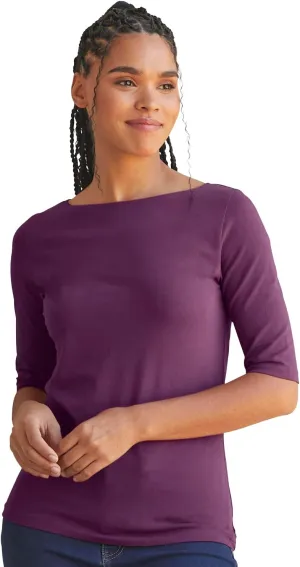 Women's Organic Pima Cotton Half Sleeve Boat Neck Top