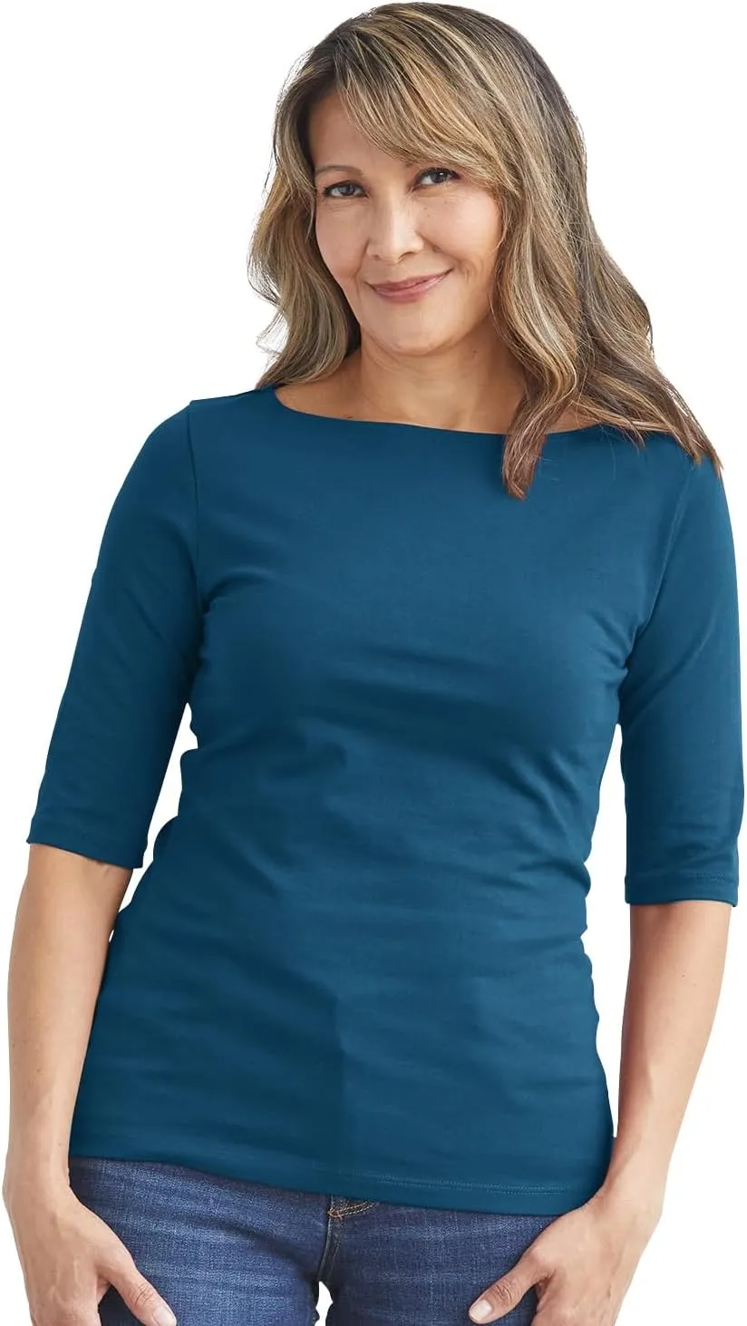 Women's Organic Pima Cotton Half Sleeve Boat Neck Top