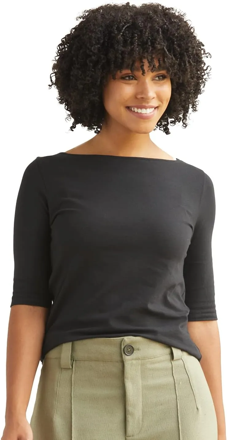 Women's Organic Pima Cotton Half Sleeve Boat Neck Top