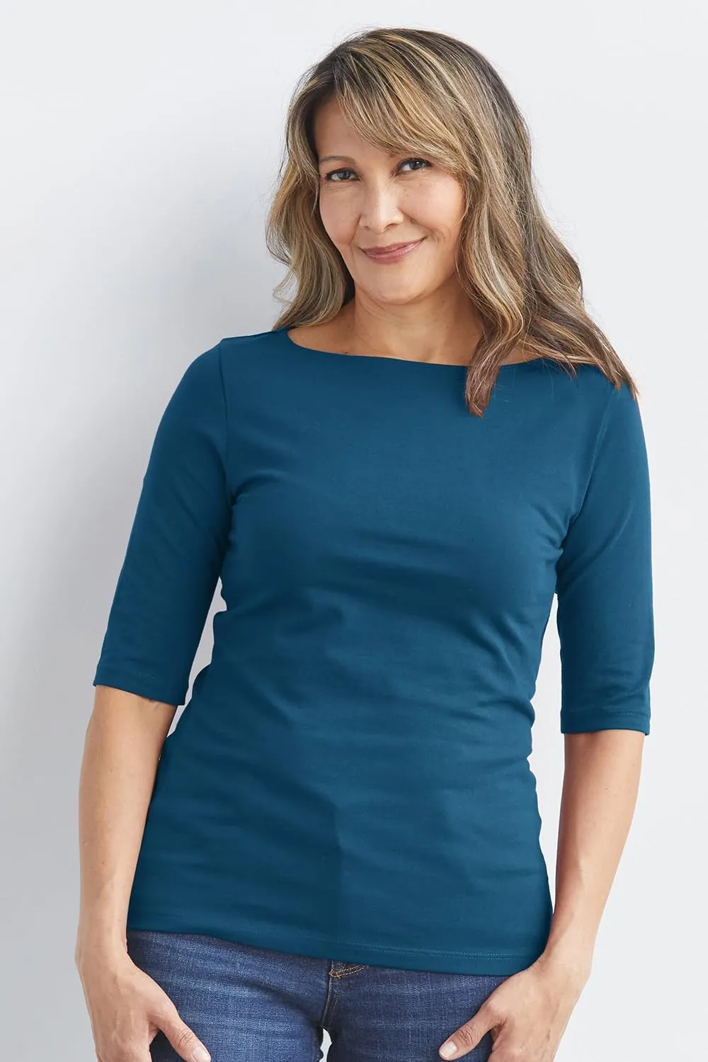 Women's Organic Pima Cotton Half Sleeve Boat Neck Top